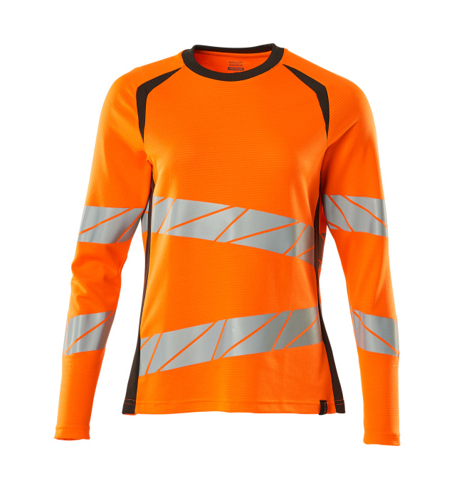 T-Shirt, Langarm, Damenpassform, hi-vis orange / dunkelanthrazit