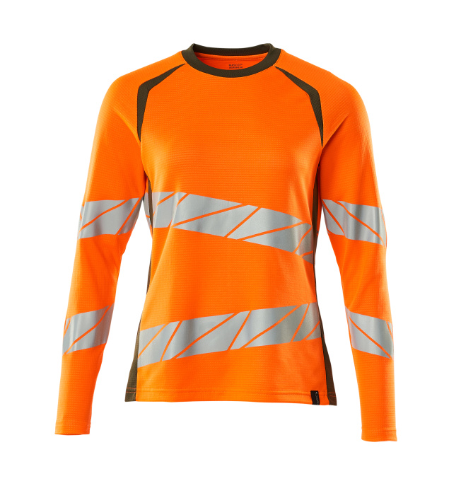 T-Shirt, Langarm, Damenpassform, hi-vis orange / moosgrün
